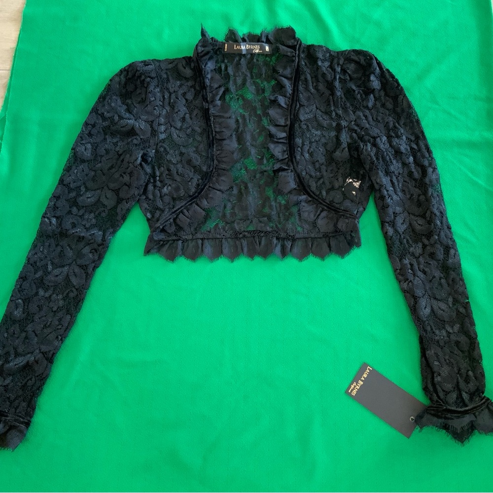 New Laura Byrnes Black Lace Bolero Shrug Women’s Size M Vintage Style ElegantUSA